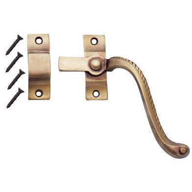 Solid Brass Right Hinge Window Lock Georgian Roped Pattern (Antique Brass Finish) Copper Mountain Hardware