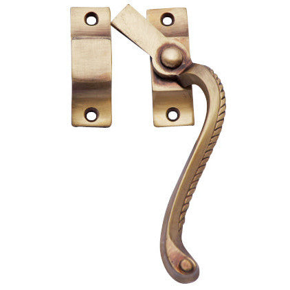 Solid Brass Right Hinge Window Lock Georgian Roped Pattern (Antique Brass Finish) Copper Mountain Hardware