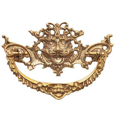 4 1/8 Inch Solid Brass  Rococo Gargoyle Bail Pull (Polished Brass Finish) COPPER MOUNTAIN HARDWARE