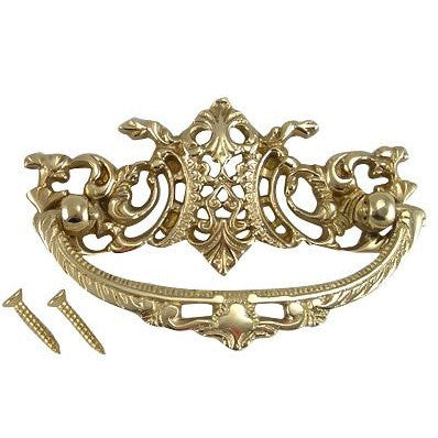 4 Inch Solid Brass Ornate Baroque / Rococo Bail Pull (Polished Brass Finish) COPPER MOUNTAIN HARDWARE