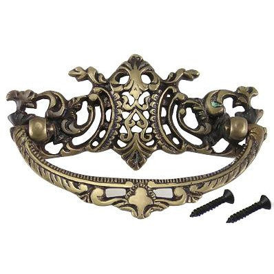 4 Inch Solid Brass Ornate Baroque / Rococo Bail Pull (Antique Brass Finish) COPPER MOUNTAIN HARDWARE