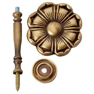 2 7/8 Inch Wide Solid Brass Curtain Tie Back - Large Flower Button (Antique Brass Finish) COPPER MOUNTAIN HARDWARE