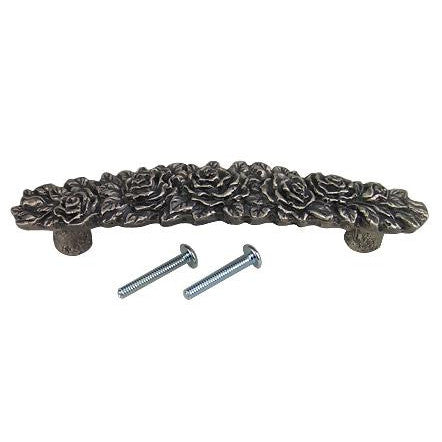 5 1/5 Inch (3 3/4 Inch c-c) Solid Pewter Rose Pull Matte Pewter Finish COPPER MOUNTAIN HARDWARE