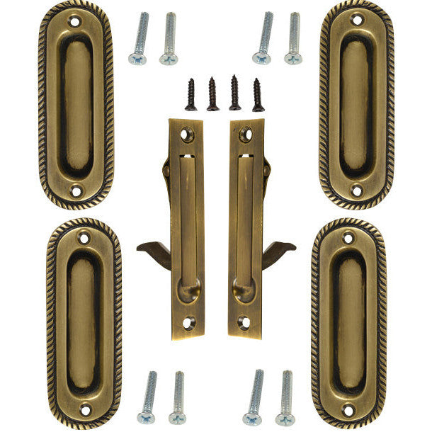 Georgian Pattern Double Pocket Passage Style Door Set (Antique Brass Finish) COPPER MOUNTAIN HARDWARE