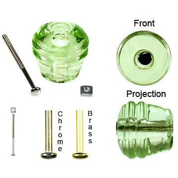 1 1/8 Inch Art Deco Depression Green Barrel Shape Glass Knobs COPPER MOUNTAIN HARDWARE