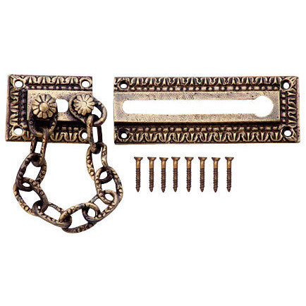 Egg & Dart Pattern Solid Brass Door Chain Guard (Antique Brass Finish) Copper Mountain Hardware