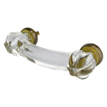 4 Inch Overall (3 Inch c-c) Crystal Clear Glass Bridge Handle (Polished Brass Base) COPPER MOUNTAIN HARDWARE