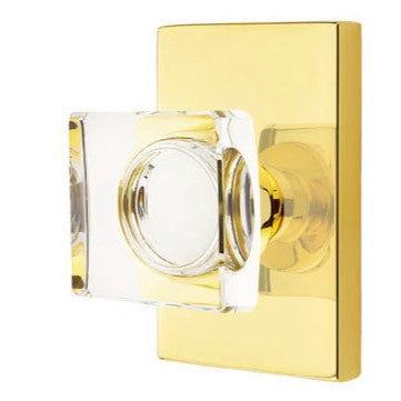 Emtek Modern Square Crystal Door Knob Set With Modern Rectangular Rosette (Several Finish Options) EMTEK