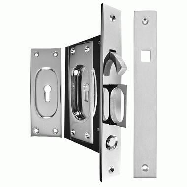 New Traditional Square Pattern Single Pocket Privacy (Lock) Style Door Set (Polished Chrome) COPPER MOUNTAIN HARDWARE