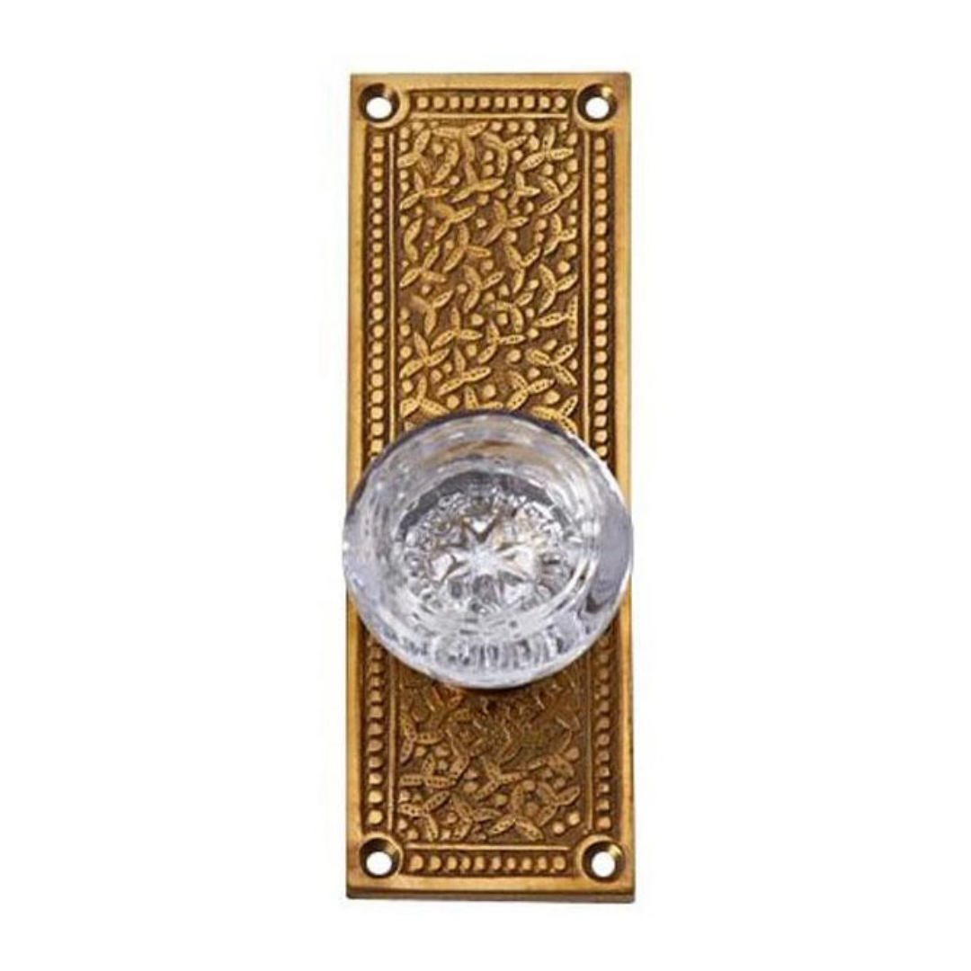 Rice Pattern Backplate Door Set with Round Crystal Door Knobs (Several Finishes Available) COPPER MOUNTAIN HARDWARE