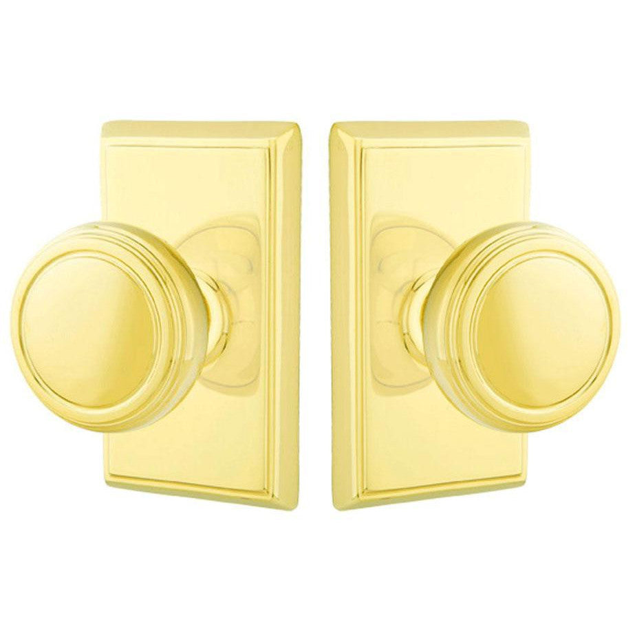 Solid Brass Norwich Door Knob Set With Rectangular Rosette (Several Finish Options) EMTEK