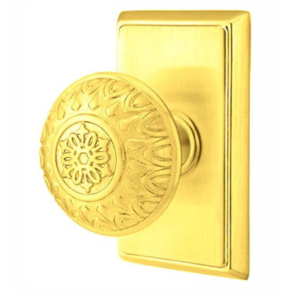 Emtek Solid Brass Lancaster Door Knob Set With Rectangular Rosette (Several Finishes Available) EMTEK