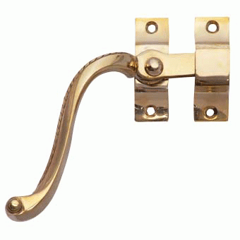 Solid Brass Left Hinge Window Lock Georgian Roped Pattern (Polished Brass Finish) Copper Mountain Hardware