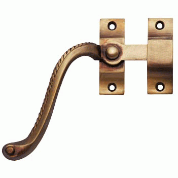 Casement Window Fastener Georgian Roped Pattern, Left Hinge (Antique Brass Finish COPPER MOUNTAIN HARDWARE