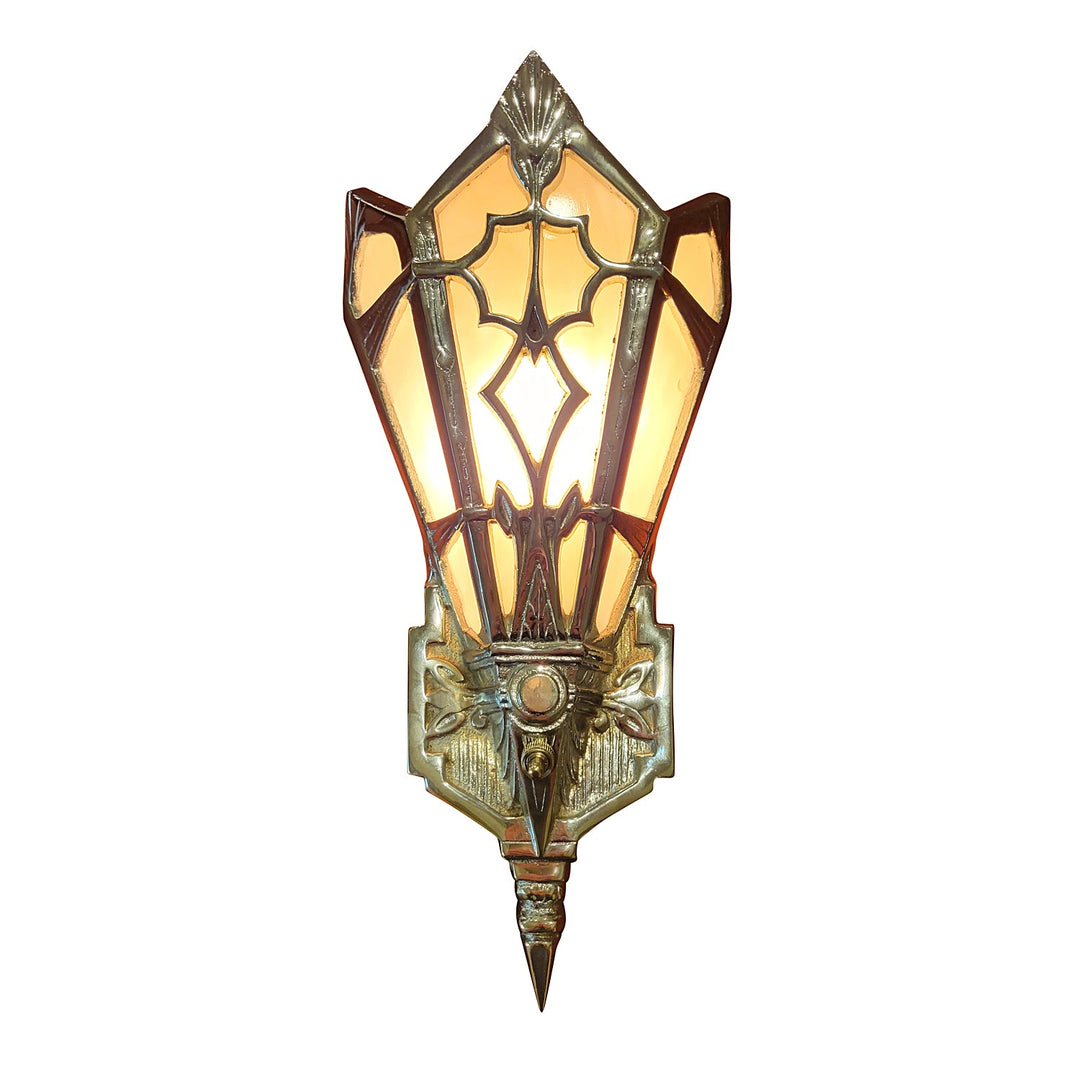 14 Inch Art Deco Stained Glass Shade Pink Champagne Wall Sconce in Polished Chrome COPPER MOUNTAIN HARDWARE