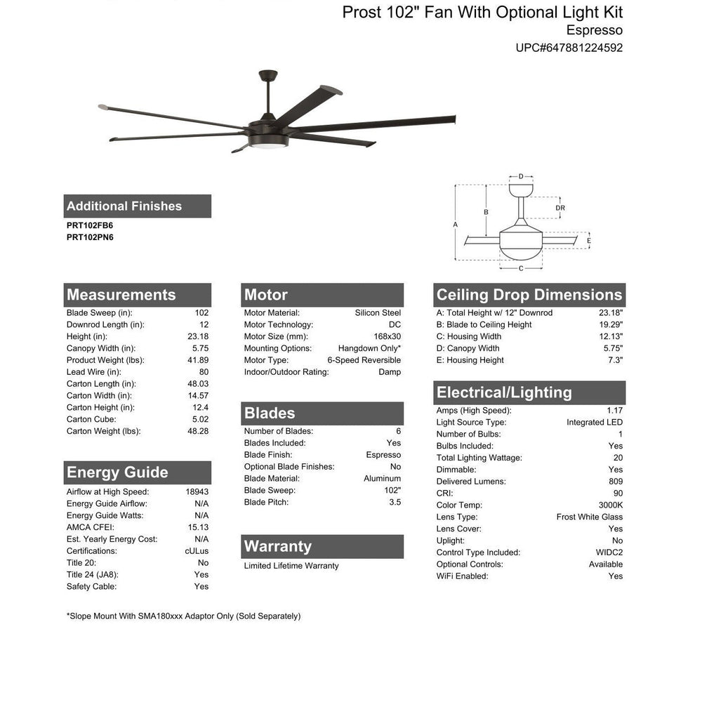 102" Prost in Espresso w/ Espresso Blades CRAFTMADE