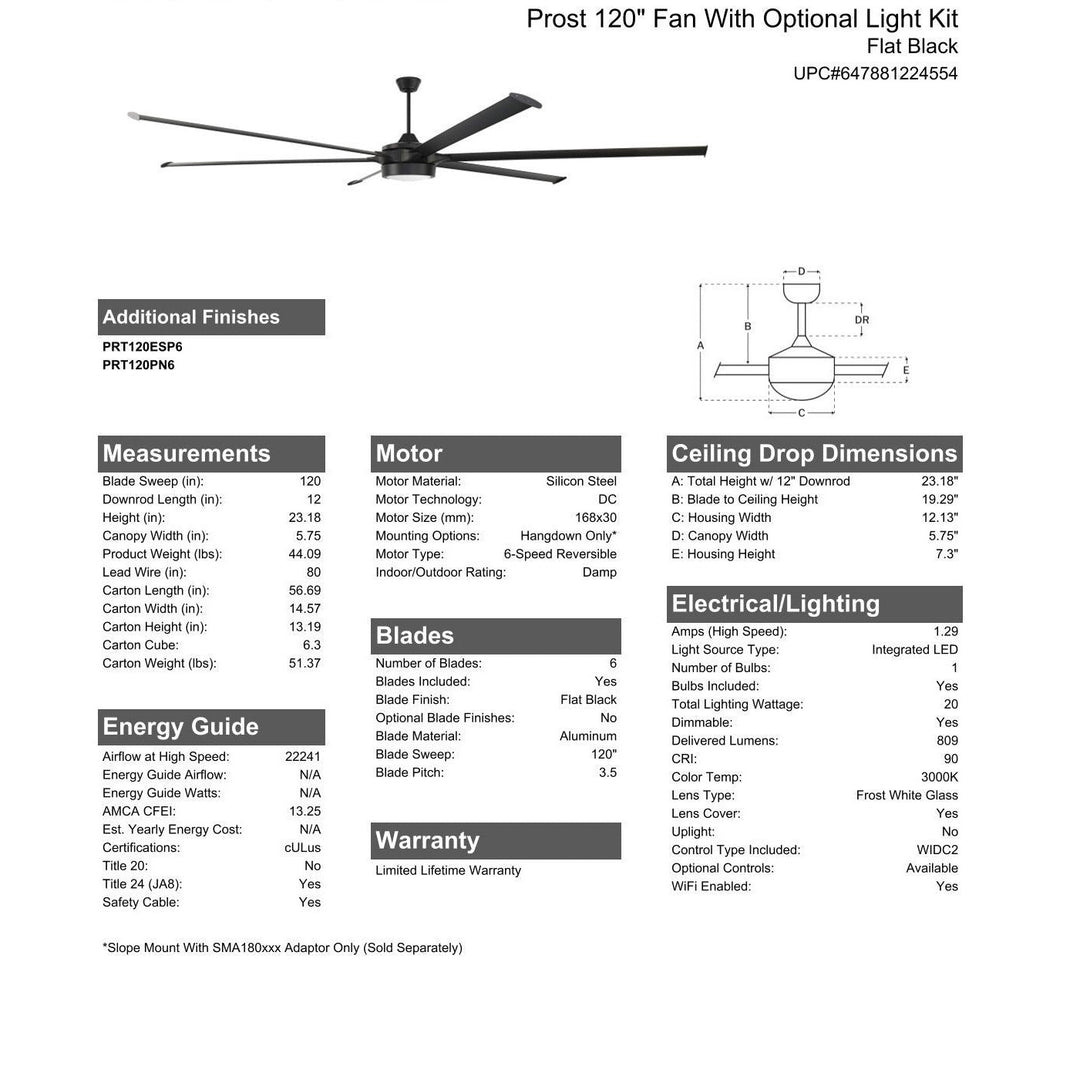 120" Prost in Flat Black  w/ Flat Black/Flat Back Blades CRAFTMADE