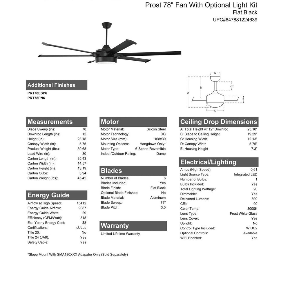 78" Prost in Flat Black  w/ Flat Black Blades CRAFTMADE