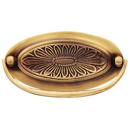 4 1/2 Inch Overall (3 3/4 Inch c-c) Solid Brass Oval Drop Style Pull (Antique Brass Finish) COPPER MOUNTAIN HARDWARE