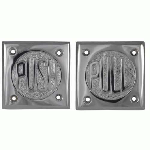 2 3/4 Inch Brass Classic American "Pull" & "Push" Signs (Polished Chrome Finish) COPPER MOUNTAIN HARDWARE