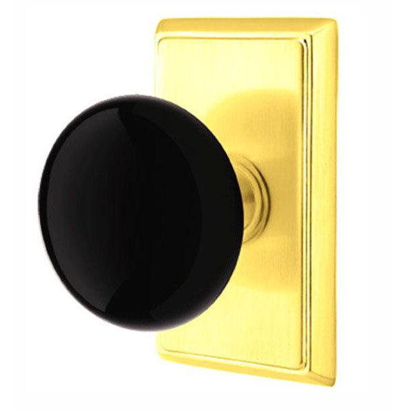 Black Porcelain Ebony Door Knob Set With Rectangular Rosette (Several Finish Options) EMTEK