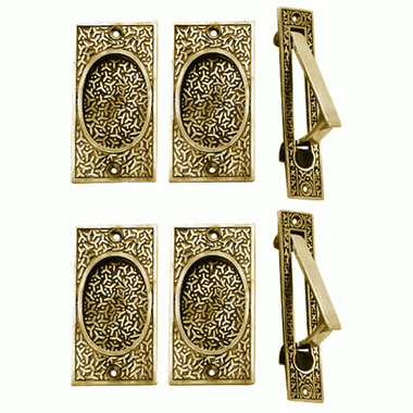 COPPER MOUNTAIN HARDWARE Rice Pattern Double Pocket Door Set (Polished Brass) - Copper Mountain Hardware