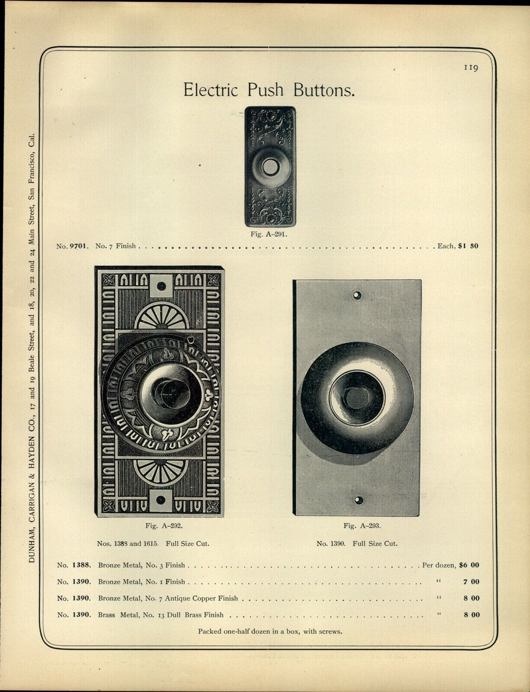 4 1/4 Inch Art Nouveau Solid Brass Doorbell COPPER MOUNTAIN HARDWARE