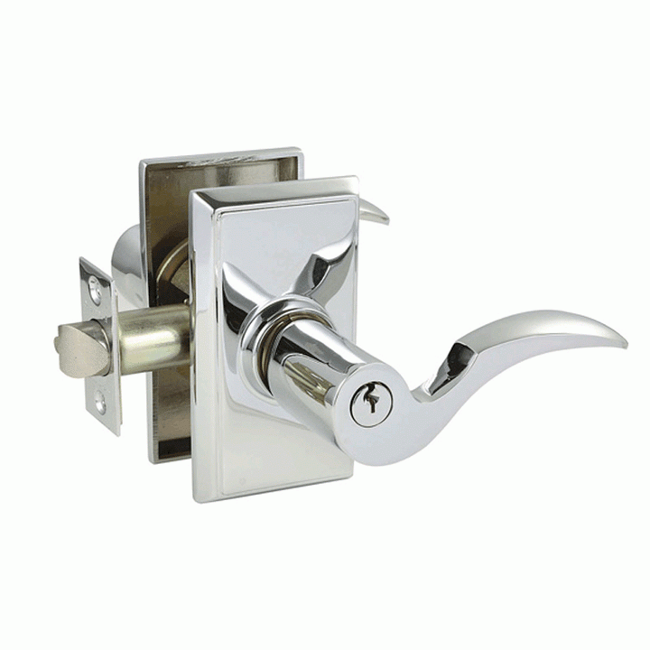 Solid Brass Cortina Key In Door Lever with Modern Rectangular Rosette EMTEK