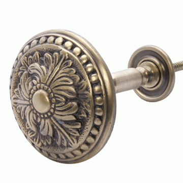 Solid Brass Curtain Tie Back - Large Baroque Button Style (Antique Brass Finish) Copper Mountain Hardware