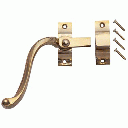 Solid Brass Left Hinge Window Lock Georgian Roped Pattern (Lacquered Brass Finish) Copper Mountain Hardware