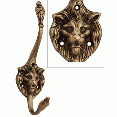 Traditional Solid Brass Lion Head Coat Hook (Antique Brass Finish) COPPER MOUNTAIN HARDWARE