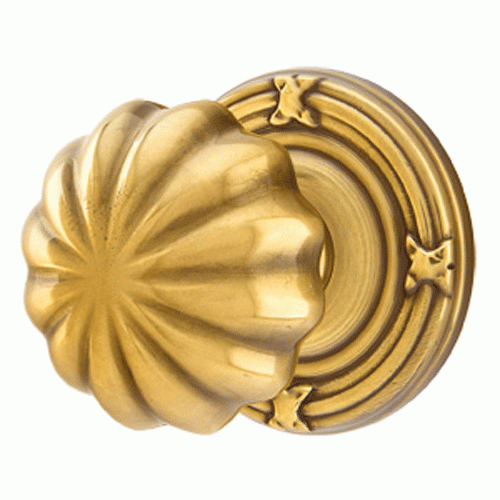 Solid Brass Melon Door Knob Set With Ribbon & Reed Rosette (Several Finish Options) EMTEK