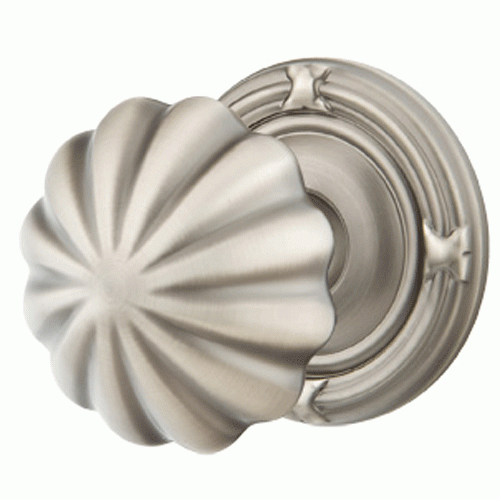 Solid Brass Melon Door Knob Set With Ribbon & Reed Rosette (Several Finish Options) EMTEK