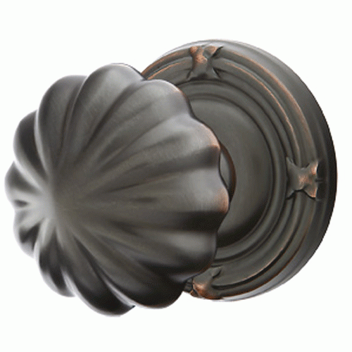 Solid Brass Melon Door Knob Set With Ribbon & Reed Rosette (Several Finish Options) EMTEK