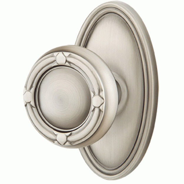 Solid Brass Ribbon & Reed Door Knob Set With Oval Rosette (Several Finish Options) EMTEK