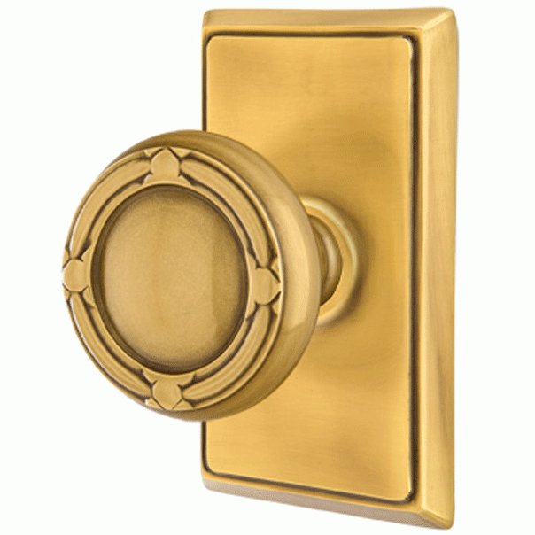 Solid Brass Ribbon & Reed Door Knob Set With Rectangular Rosette (Several Finish Options) EMTEK