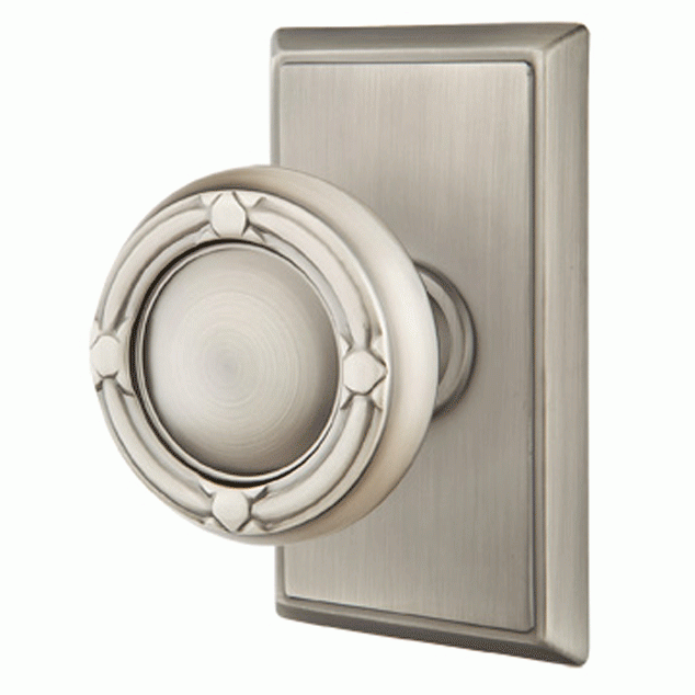 Solid Brass Ribbon & Reed Door Knob Set With Rectangular Rosette (Several Finish Options) EMTEK