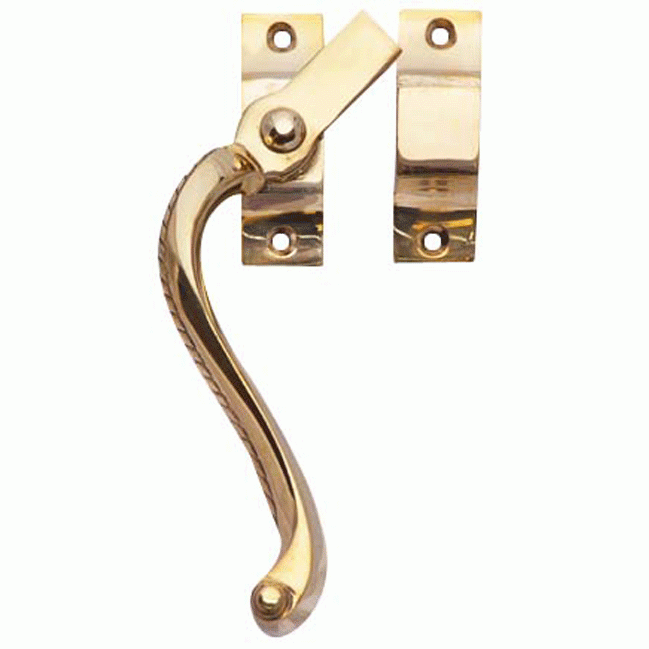 Solid Brass Right Hinge Window Lock Georgian Roped Pattern (Lacquered Brass Finish) Copper Mountain Hardware