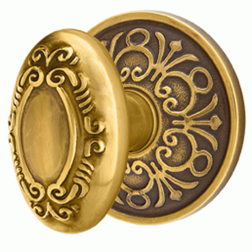 Solid Brass Victorian Door Knob Set With Lancaster Rosette (Several Finish Options) EMTEK