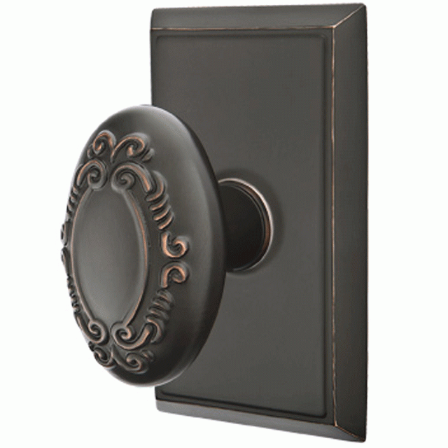 Solid Brass Victoria Door Knob Set With Rectangular Rosette (Several Finish Options) EMTEK