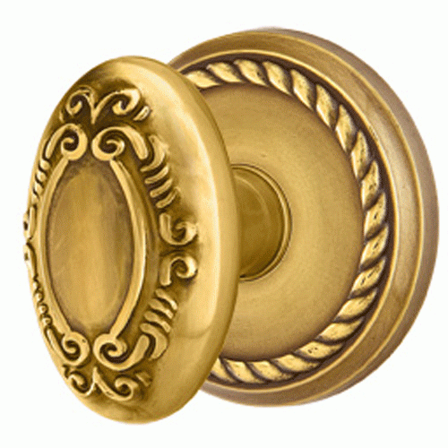 Solid Brass Victoria Door Knob Set With Rope Rosette (Several Finish Options) EMTEK