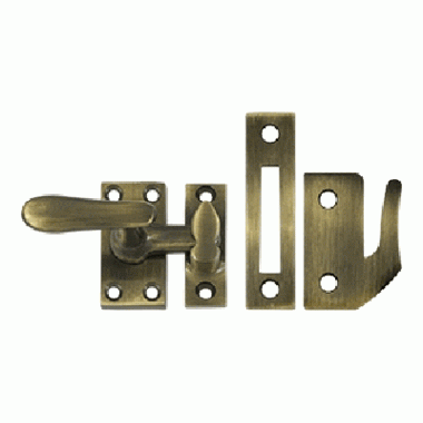 2 1/16 Inch Solid Brass Window Lock Casement Fastener (Antique Brass Finish) DELTANA