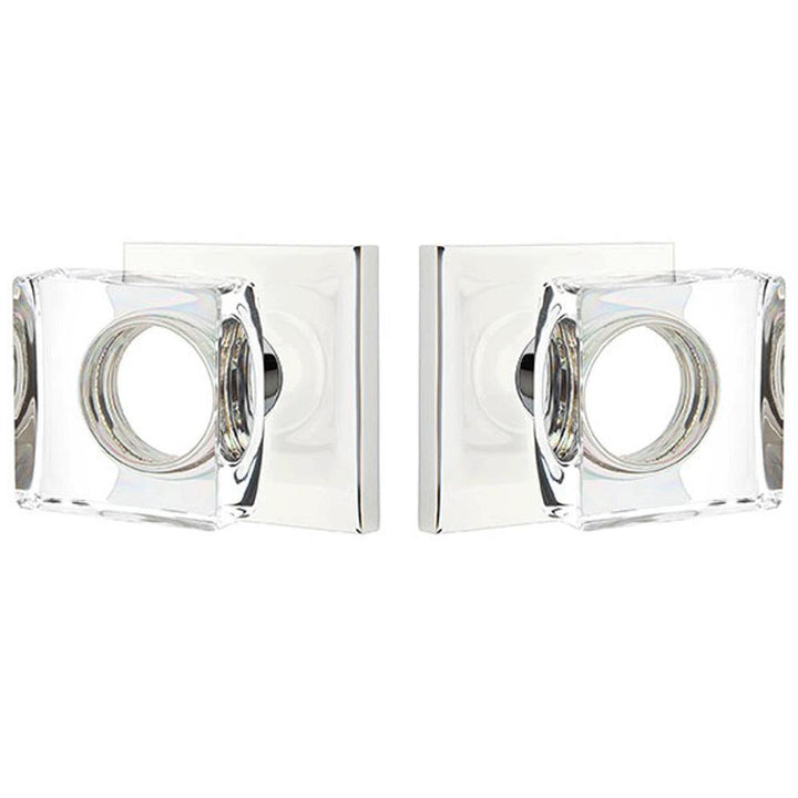 Modern Square Crystal Door Knob Set With Square Rosette (Several Finish Options) EMTEK