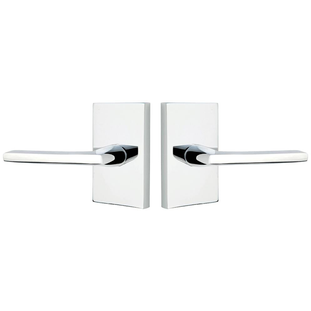 Brass Modern Hardware - Passage Helios Right Handed Door Lever with Modern Rectangular Rosette in Polished Nickel - 5112HLORHUS14 - Emtek Hardware EMTEK