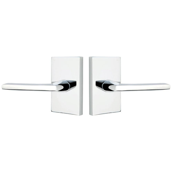 Brass Modern Hardware - Passage Helios Right Handed Door Lever with Modern Rectangular Rosette in Polished Nickel - 5112HLORHUS14 - Emtek Hardware EMTEK