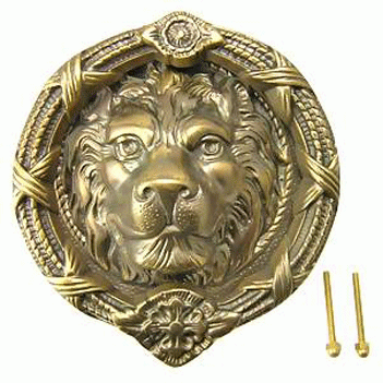 8 3/4 Inch Ribbon & Reed MGM Lion Lost Wax Cast Door Knocker (Antique Brass Finish) COPPER MOUNTAIN HARDWARE