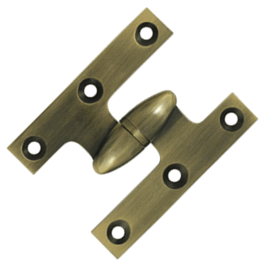 2 1/2 Inch x 2 Inch Solid Brass Olive Knuckle Hinge (Antique Brass) DELTANA