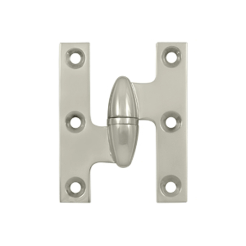 2 1/2 Inch x 2 Inch Solid Brass Olive Knuckle Hinge (Polished Nickel Finish) DELTANA