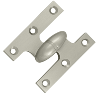 2 1/2 Inch x 2 Inch Solid Brass Olive Knuckle Hinge (Satin Nickel Finish) DELTANA