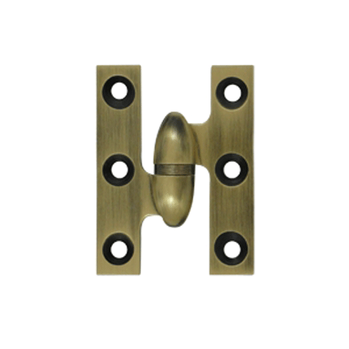 2 Inch x 1 1/2 Inch Solid Brass Olive Knuckle Hinge (Antique Brass) DELTANA